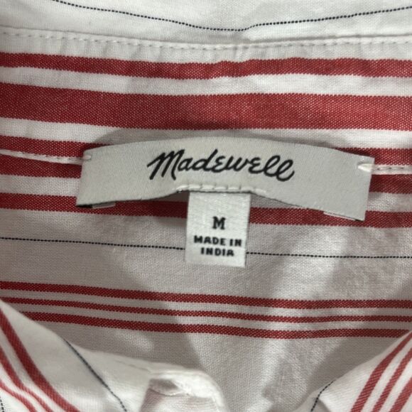 Madewell Womens Medium Button Front Shirt Top Red White Striped Cotton - Picture 4 of 7